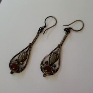 Vintage Art Nouveau Sterling Silver Carnelian Drop Earrings